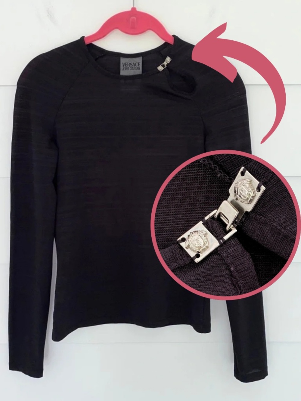 Vintage Versace Jeans Couture Logo Clasp Black Semi-Sheer Keyhole Top XS